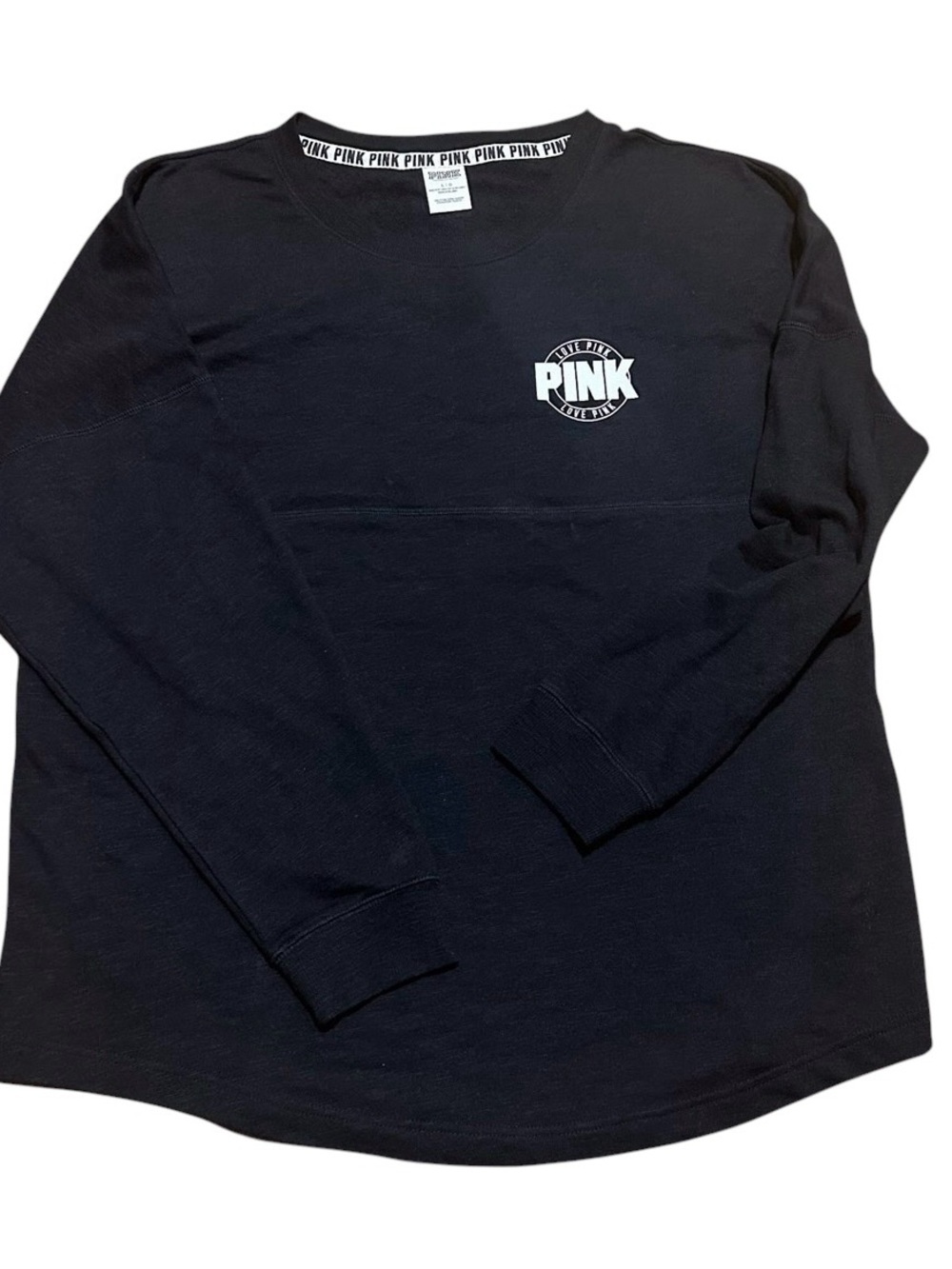 VICTORIA'S SECRET PINK VARSITY CREW LONG SLEEVE 2016  BLACK/MULTI  M - Picture 4 of 9
